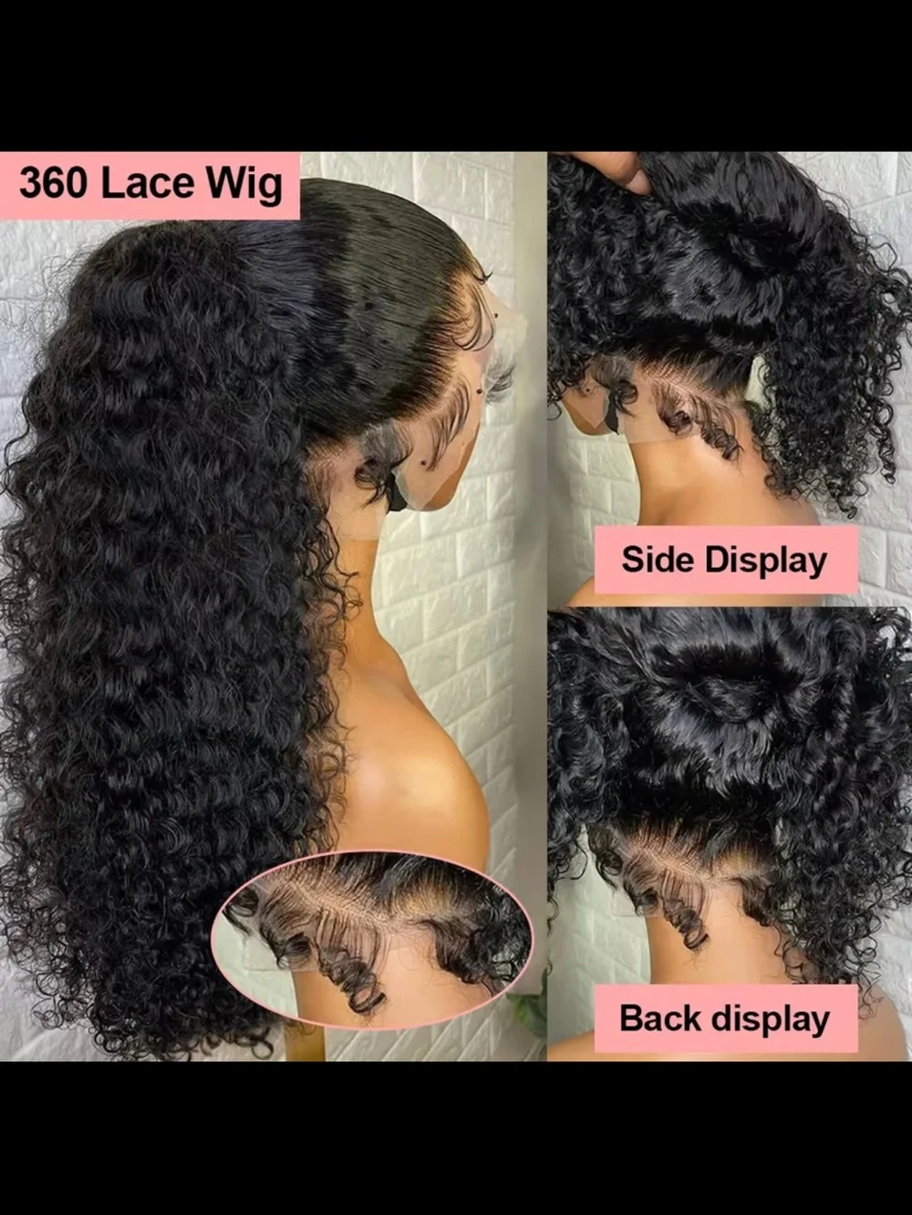 360 Lace Curly Ponytail Wig — Black